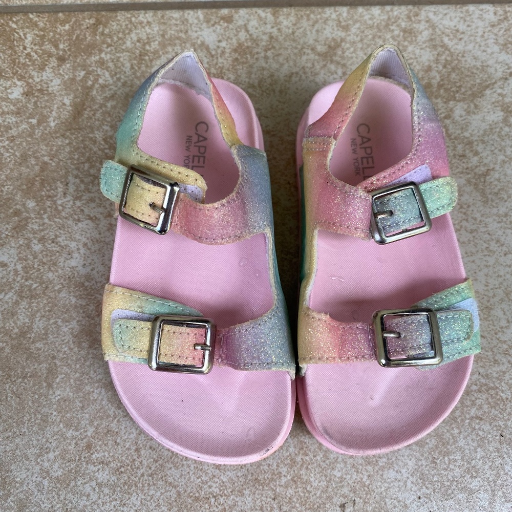 Capelli Pink and Rainbow Toddler Girls' Sandals
